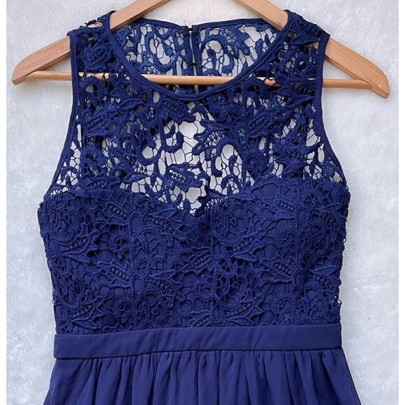 NWT Lulus Romantic Tale Navy Blue Lace Skater Dress - Picture 7 of 15